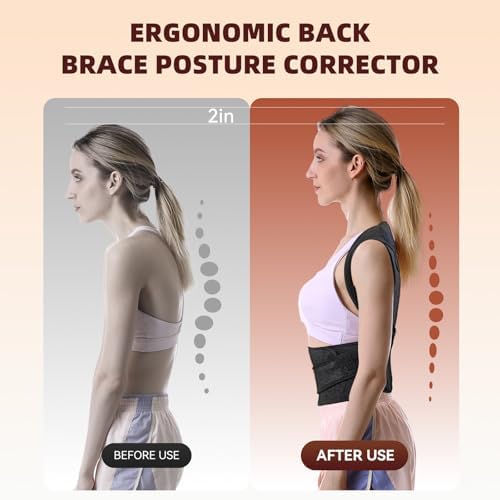Posture Corrector Back Brace for Men and Women, Adjustable Full Back Support for Posture Improvement & Pain Relief, Shoulder Straightener for Spine Alignment & Posture Correction, Size L(35-42in)
