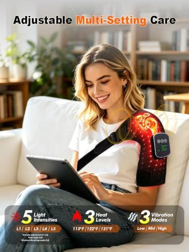 Cordless Red Light Therapy Shoulder Wrap - Heating Pad with Massage