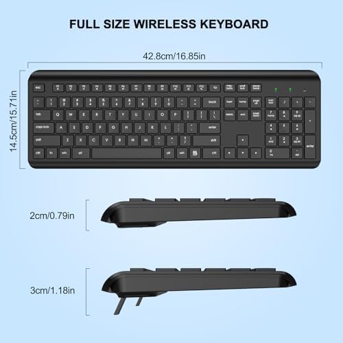 EDJO Wireless Keyboard, 2.4G Full-Sized Cordless USB Silent Computer Keyboard, Ergonomic Tilt Angle, Sleep Mode, Long Battery Life, for Windows, Mac OS Laptop/PC/Desktop/Notebook