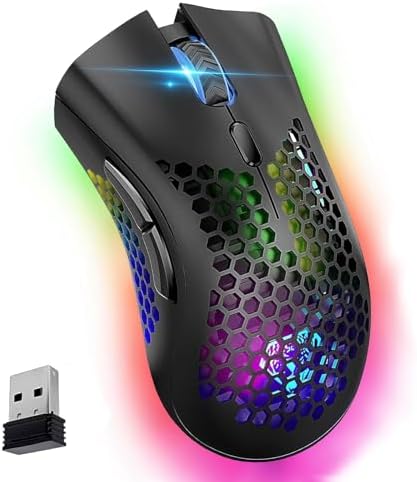 VEGCOO Wireless Gaming Mouse, C23 Silent Click Wireless Rechargeable Mouse with Colorful LED Lights and 3 Level DPI 400mah Lithium Battery for Laptop and Computer (Black)
