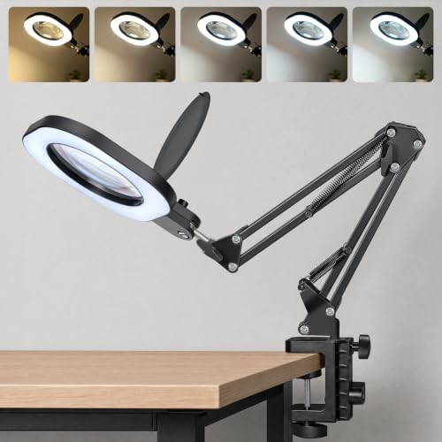 PARTSam 15X Magnifying Glass with Light Swing Arm Clamp Desk Lamp Dimmable
