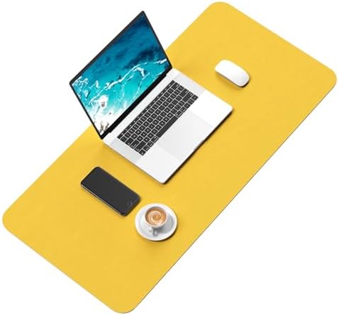 Hsurbtra Desk Pad, 30" x 14" PU Leather Desk Mat, XL Extended Mouse Pad, Waterproof Desktop Blotter Protector, Non-Slip Ultra Thin Large Laptop Keyboard Writing Mat for Office Home, Yellow