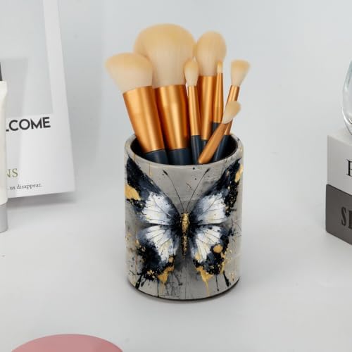 Leather Pen Holder for Desk, Watercolor Butterfly Pencil Cup Pen Organizer Makeup Brush Holder for Office Home Kids Countertop Desk Accessory Storage