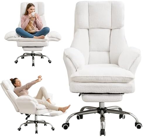 JOMEED Cloud Cross Legged Office Chair with Footrest,Flip Armrest,White