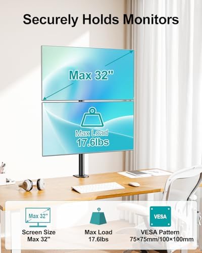 Stacked Monitor Mount for Max 32" Screens, Vertical Dual Monitor Stand