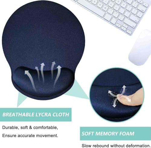 Mouse Pad with Wrist Support, Ergonomic Mouse Pad with Memory Foam Wrist Rest Cushion, Non-Slip Rubber Base Gaming Mice Pad for Home Office Computer Laptop, Navy Blue