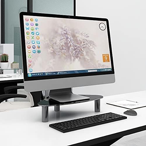 Hemudu Tempered Glass Computer Monitor Riser/Triangle Save Space Desktop Corner Stand for Computer Monitor & Laptop Black HD01B-003