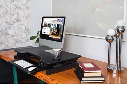 Standing Desk Converter by DeskRiser | Extra Wide 40 Inch Desk Riser Works for People up to 6 Feet 4 Inches Tall | Fits 3 Monitors and Features an Ergonomic Sliding Keyboard Tray (Black, 40" Wide)