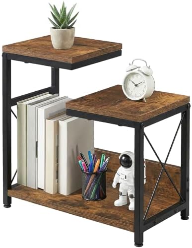Desk Shelf Organizer, Small Desktop Bookshelf for Desk, Wood Table Top Shelves, Desktop Organizer Shelf for Office, Desk Decor, Nightstand, Home, Corner, 3 Tier Rustic Brown