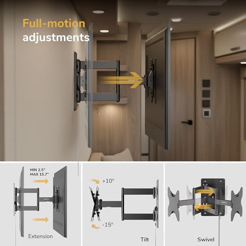 Mount-It! Lockable RV TV Mount for 23-43 Inch TVs, Full Motion Swivel Tilt Wall Mount for Camper, Travel Trailer, Motorhome, Truck & Boat, Quick Release Locking Arm, VESA 75x75-200x200mm, 77 lb