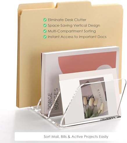SANRUI Acrylic Mail Organizer Countertop, Mail Sorter with 3-Slot, Clear