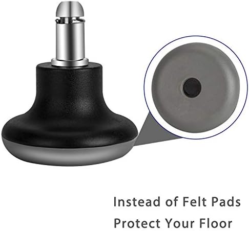 Bell Glides Replacement Office Chair Feet Swivel Caster Wheels to Fixed Stationary Castors, Short Profile with Separate Self Adhesive Felt Pads Black 5pcs