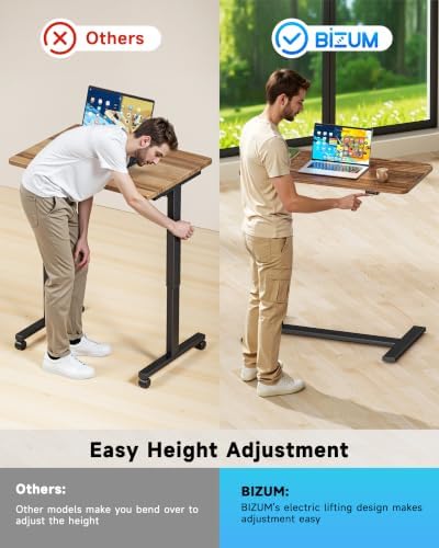BIZUM Small Electric Standing Desk Bedside Table 31.5 x 15.8 Inch, Walnut