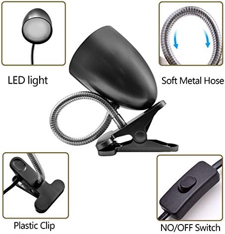 E ENERGETIC LIGHTING Clip on Light for Bed, Non-Dimmable Clip on Reading Light for Bed, 4000K Cool White, 3.5W 240 LM Desk lamp with clamp, Eye Protection, ETL Listed, Black