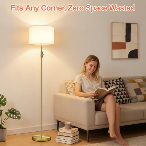 Floor Lamp Simple Design with Shade, Small Tall Lamps for Living Room Bedroom Office Dining Room Kitchen-Brass