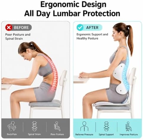 Foldable Adjustable Seat Cushion Back Support for Office Chair (Black)