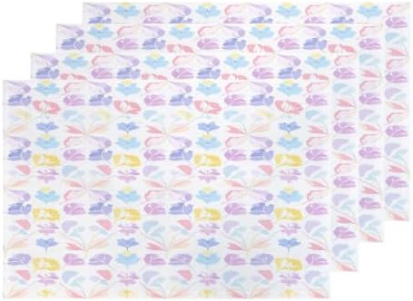 Shrahala Pastel Seamless Floral Set of 4 12 X 18 Inch Linen Placemats, Abstract Geometric Blossom Burlap Table Mat Washable Double Layered Heat Insulation for Indoor
