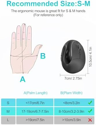 Lekvey Ergonomic Mouse, Rechargeable Wireless Mouse for Small Hands, Black