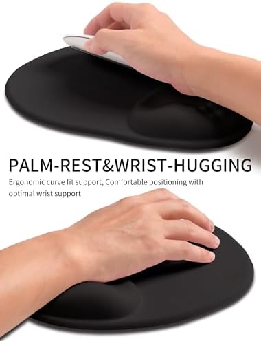 Palm-Rest and Wrist-Hugging Mouse Pad Wrist Rest, Ergonomic Wrist Support with Curve Fitting Cushioned Memory Foam for Carpal Tunnel Pain Relief, 9.9 x 8.3 Inch, Dark Night Black