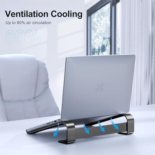 MOKURU Laptop Riser for Desk - Aluminum Ergonomic Computer Stand for Laptop Cooling - Compatible with MacBook Pro/Air, Dell, HP, Lenovo, 10-17.3'', Black