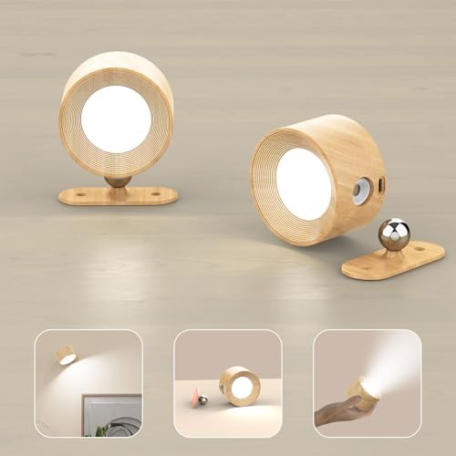 Koopala 2PACK LED Wall Lamps with Rechargeable Battery Operated, Wall Mounted Lights with 3 Brightness 3 Color Temp Removable Charging 360°Rotate Magnetic, Cordless Wall Sconces for Reading Bedside