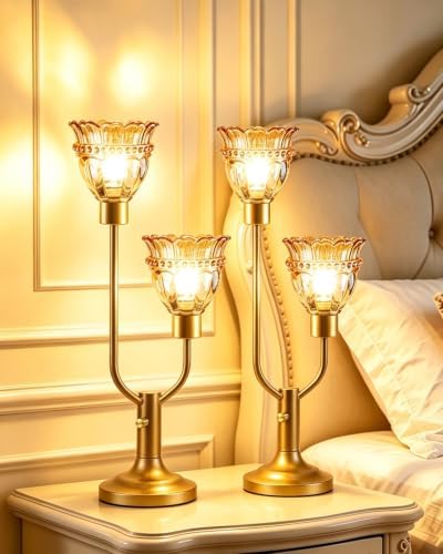 Lightdot Vintage Nightstand Lamps Set of 2 Dimmable Amber Glass Table Lamp