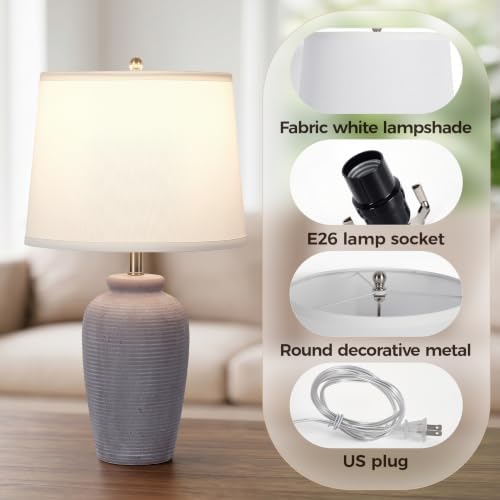 Ceramic Table Lamp Touch Control Bedside Lamp Dimmable, Mauve Taupe