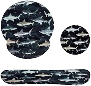Cute Shark Keyboard Wrist Rest Pad Mouse Pad Set,Ergonomic Mousepad Wrist Support Memory Foam Desk Pad for Gaming Office,Non-Slip Rubber Base Easy Typing for Home Office Computers