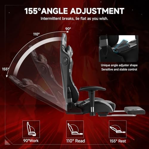 GTPLAYER Gaming Chair,Gamer Chair with Bluetooth and Adjustable Backrest,Seat Height Adjustable Computer Chairs with 3D Armrests,Video Game Chair with Footrest Speakers (Camouflage)