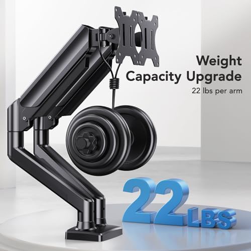 HUANUO Dual Monitor Mount for 2 Monitors up to 30 inches, Each Arm Holds Max 22lbs, Dual Monitor Stand with Advanced System, Height-Adjustable/Tilt/Swivel/Rotate, VESA Standard 75mm or 100mm