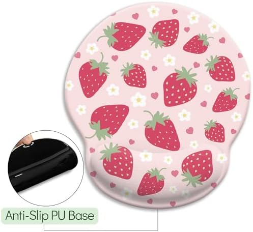 LIMKRIAN Pink Ergonomic Mouse Pad with Gel Wrist Rest, Strawberry Mousepad