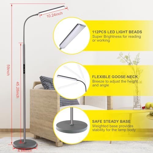 Dimunt LED Floor Lamp, Stepless Adjustable 3000K-6000K Colors, Grey