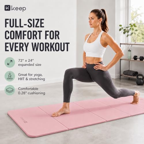 KEEP Foldable Yoga Mat, 7mm Thick TPE Non-Slip Fitness Mat for Home Gym