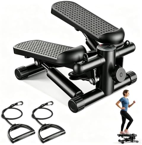 Sweetcrispy Mini Stair Steppers with Resistance Bands for Exercise at Home, Portable Exercise Twist Stepper Machine for Full Body Workout, 300LBS Capacity