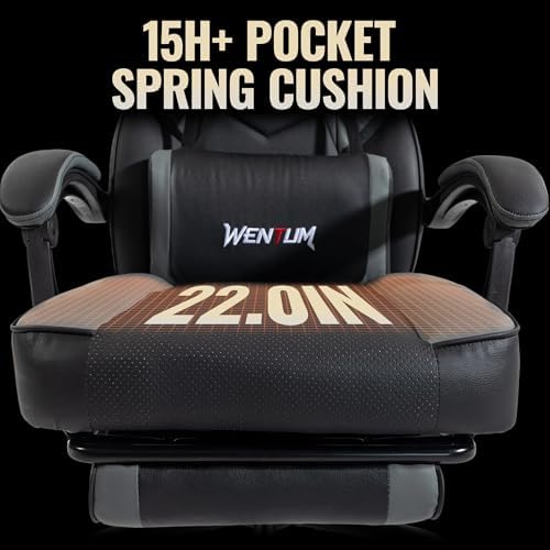 Massage Gaming Chair, Big & Tall with Lumbar Support & Footrest, Grey