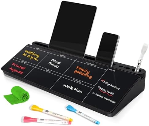 DOLLAR BOSS Glass Desk Whiteboard Calendar Small Dry Erase Board, Black