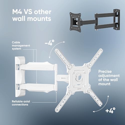 ONKRON Full Motion TV Wall Mount 32-65", 77 lbs, max VESA 400x400, White