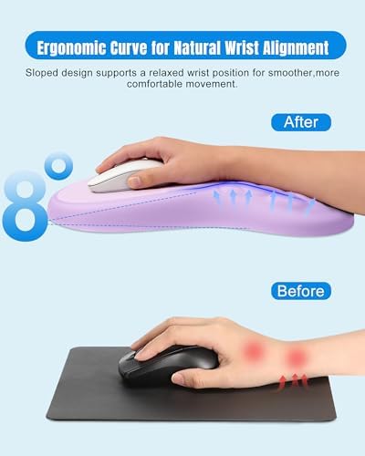 Ergonomic Mouse Pad with Sloped Memory Foam Wrist Rest, Purple&Grey