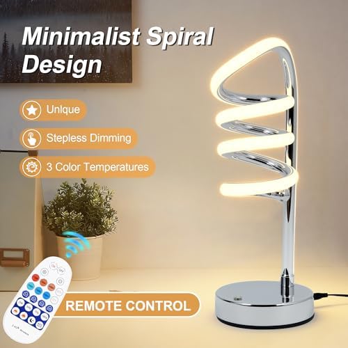 Modern Spiral Table Lamp for Bedside Nightstand Touch and Remote Dual Control, 3 Color Temperatures and Dimming Mountain-Winding Road Shape Led Desk Light Yarra-Decor Nuur Lamps - Silver
