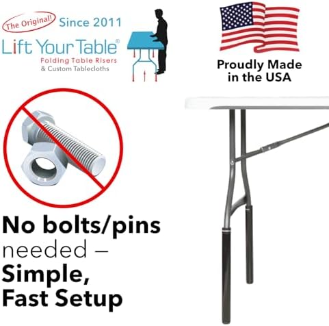 Lift Your Table® Folding Table Risers - Bar Height (Non-Slip Foot) - Made in the USA, Heavy Duty, Sturdy, Portable, Easy-to-Use Extensions Raise Bent Leg Folding Tables (Set of 4)