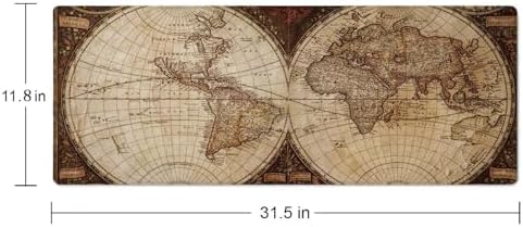 Large Gaming Mouse Pad with Stitched Edges, Desk Mat Extended Keyboard Pad, Non-Slip Rubber Base Desk Pad for Laptop, Office, Home, 31.5X11.8 inch Vintage World Map
