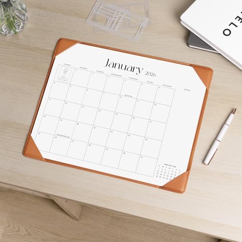 Cabbrix Desk Calendar 2026 with Desktop Mat, Simplified Medium Desk Pad Calendar 15" x 12" July 2026 to June 2027, Desk Blotter Calendar for Home School and Office (Brown)
