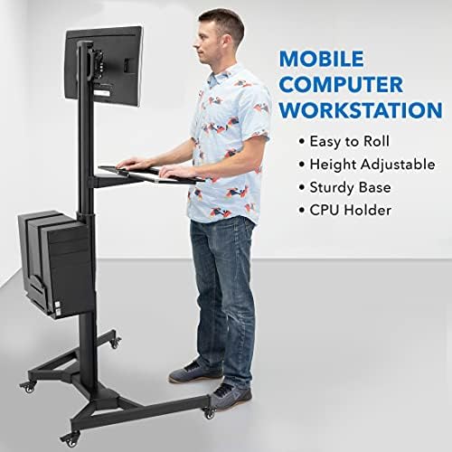 Mount-It! Computer Cart Mobile Desk Workstation with Monitor Mount for Screen up to 32", Rolling Computer Desk PC Cart, Keyboard & Mouse Tray, Rolling Stand with Adjustable CPU Holder, 63.5" Tall
