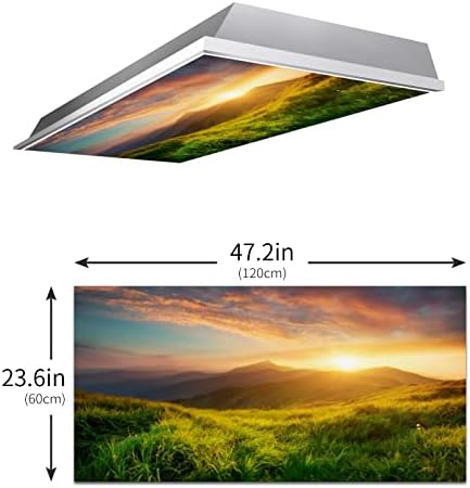 Fluorescent Light Cover Decorative Ceiling Light Filters,Mountain Landscape Pattern,for Classroom Office Hospitals Home Ceiling Decorative,2ft x 4ft,Green Blue