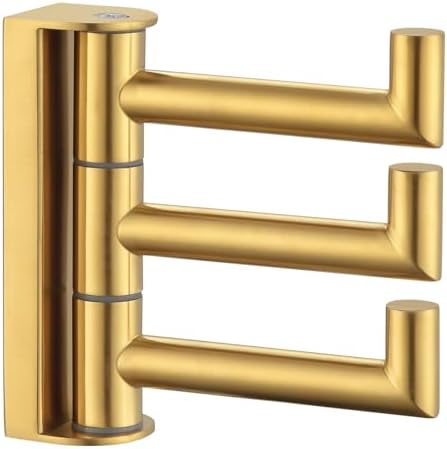 Suyar Brushed Gold Towel Hook, Bathroom Coat Robe Holder with 3 Swivel Arms