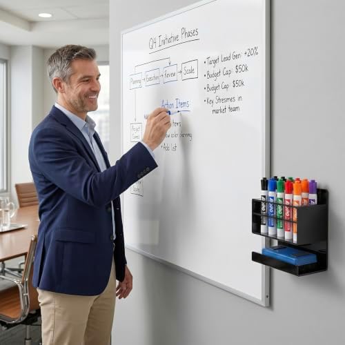 MyGift Black Acrylic 10 Slots Dry Erase Marker and Eraser Holder