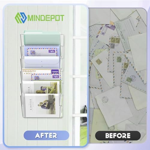 MINDEPOT 6 Pockets Acrylic Wall File Organizer Clear File Holder for Office