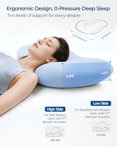 Kayfia Cervical Neck Pillow Side Sleeper Pillow for Neck Pain Relief, Bule