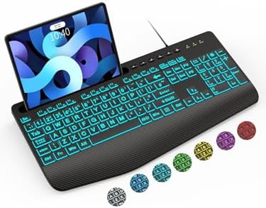 SABLUTE Large Print Wired Keyboard, Ergo Wrist Rest, 7 Colors Backlight