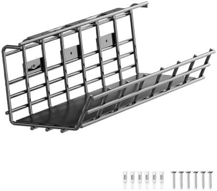 1 Pack DELAMU Under Desk Cable Management Tray, Large Metal Cord Organizer, Office & Home Cord Wire Management Under Desk Shelf, Easy Install Pre-drilled Cable Organizer, Black